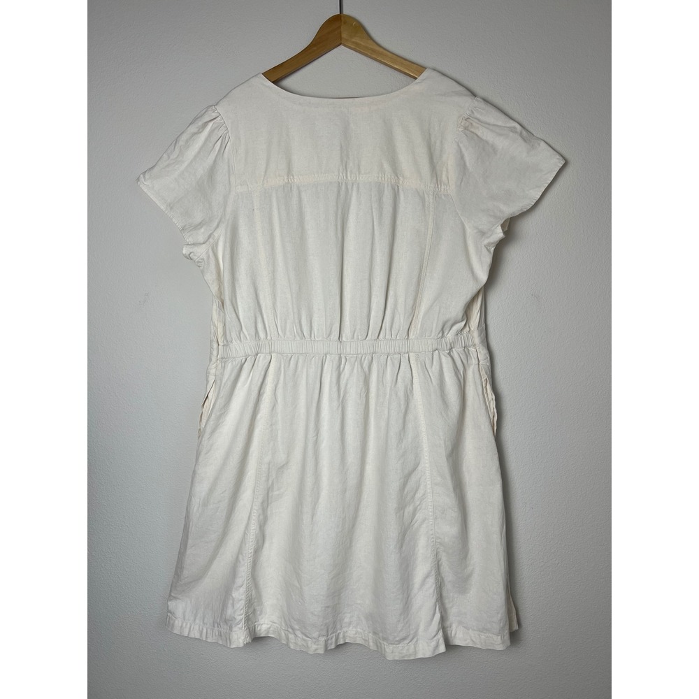 Old Navy 3X Linen Blend Button Front Dress Ivory Short Sleeve Romantic Prairie - Picture 2 of 7